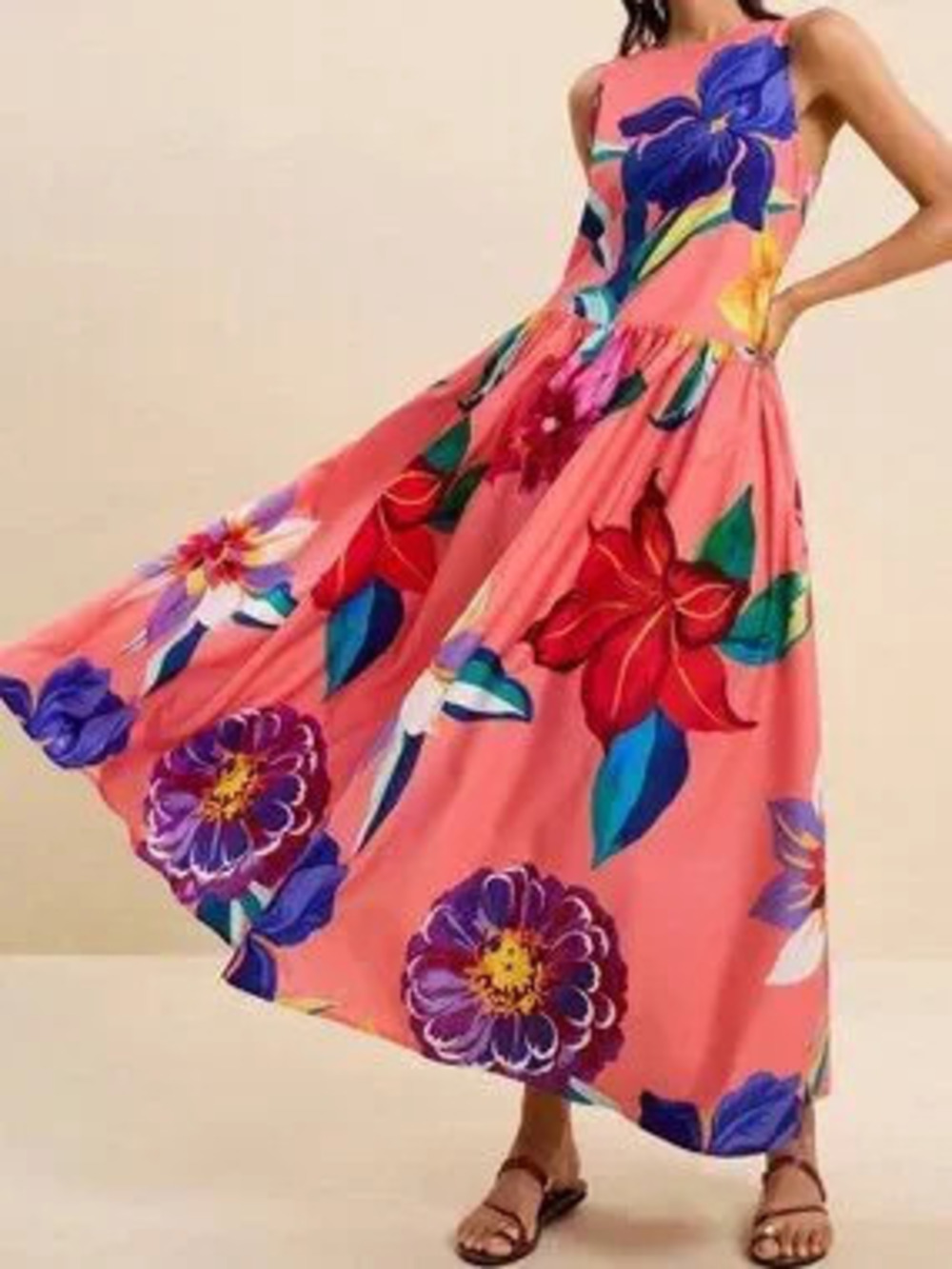ZARA Pink Boho Women's Tropical Floral Print Loose Fit Dress
